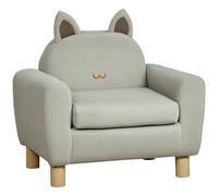 HOMCOM Fauteuil pour enfant design scandinave grand confort avec oreille de chat piètement bois et tissu gris