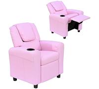 HOMCOM Fauteuil pour enfants, mini-fauteuil, canapé pour enfants de 3 à 6 ans, fonction couchage, porte-gobelet intégré, rose, 62 x 56 x 69 cm