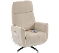HOMCOM Fauteuil Relax 2 Moteurs électrique réglable pivotant Crème | Fauteuil inclinable TV avec port USB, appuie-tête et dossier réglables, tissu velours côtelé
