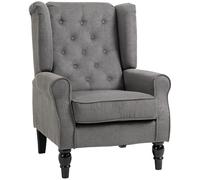 HOMCOM Fauteuil à Oreilles Vintage Fauteuil de Lecture Fauteuil d'Appoint Pieds en Bois Boutons Décoratifs Gris + Noir