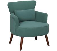 HOMCOM Fauteuil Relax avec accoudoirs, Coussin, Pieds en Bois, Vert foncé