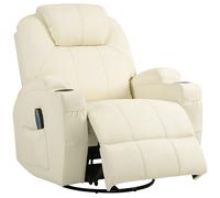 HOMCOM Fauteuil relax avec fonction de massage, dossier réglable, pivotant, jusqu'à 150 kg, simili cuir, Blanc crème