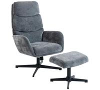 HOMCOM Fauteuil Relax avec Pouf Dossier Haut Fonction Bascule Gris | Aspect lin, base métal, fauteuil rembourré, salon, chambre