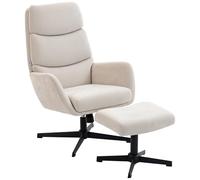 HOMCOM Fauteuil Relax avec Pouf, Fauteuil à Haut Dossier, Fauteuil Lounge avec Fonction Bascule Socle métallique Aspect Lin, Fauteuil rembourré pour Salon, Chambre à Coucher, Beige