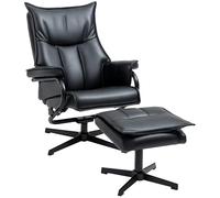 HOMCOM Fauteuil relax avec pouf, fauteuil de repos pivotant, fauteuil TV avec fonction chaise longue, fauteuil TV avec dossier inclinable, pour salon, bureau, similicuir, acier, noir