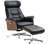 HOMCOM Fauteuil Relax avec Repose-Pied Dossier Inclinable Noir | Fauteuil de Relaxation, Pivotant 360°, Têtière Réglable, Assise Rembourrée Confortable, Jusqu'à 150 Kg, pour Salon, Chambre