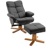 HOMCOM Fauteuil Relax avec Repose-Pied, Fauteuil de Relaxation en PU, pivotant à 360°, Dossier inclinable, Assise et Dossier rembourrés, Rangement caché, pour Salon, Chambre, Home cinéma, Noir