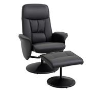 HOMCOM Fauteuil Relax avec Repose-Pied Fauteuil de Relaxation Relaxant pivotant 360° et Dossier inclinable pour TV supportant jusqu'à 120 Kg revêtement synthétique métal Noir