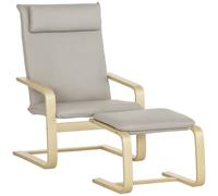 HOMCOM Fauteuil relax avec repose-pieds et coussin appui-tête - bois et tissu effet lin - dim. 67I x 69P x 100H cm - gris