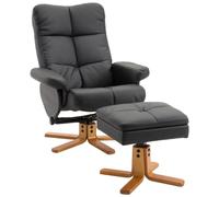 HOMCOM Fauteuil Relax avec Tabouret et Espace de Rangement - Fauteuil TV avec Fonction Couchage - Pivotant à 360° - en Cuir synthétique - Structure en Bois - Noir - 80 x 86 x 99 cm