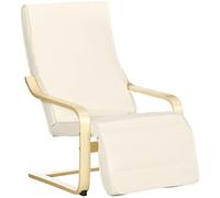 HOMCOM Fauteuil Relax Chaise de Salon avec Repose-Pied réglable déhoussable Confort et Relaxation 94 x 66,5 x 100 cm Bois Massif Crème
