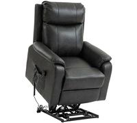 HOMCOM Fauteuil Relax Electrique avec Aide Debout, Fonction Allongée Zero-Gravity, Double Moteur, Fauteuil TV avec Télécommande, Roues et Poche Latérale, Similicuir, Noir