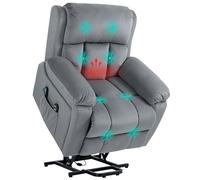 HOMCOM Fauteuil Relax électrique, Fauteuil électrique releveur, Massage et Chaleur, Inclinaison réglable, Assise Large, revêtement synthétique, Fauteuil Relaxant avec Repose-Pied, télécommandes, Gris
