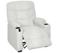 HOMCOM Fauteuil Relax électrique, Fauteuil inclinable en Velours, Port USB, Assise Large, Repose-Pieds, Porte-gobelets, Poches latérales, télécommande, Moteur Silencieux, 2 Positions mémoire, crème