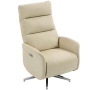 HOMCOM Fauteuil Relax Électrique Inclinable 160° Pivotant avec Repose-pieds, Prise USB et Type-C, en Cuir PU, Beige