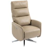 HOMCOM Fauteuil Relax Électrique Inclinable 160° Pivotant avec Repose-pieds, Prise USB et Type-C, en Cuir PU, Marron