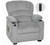 HOMCOM Fauteuil Relax électrique inclinable Dossier Coque Gris | Réglable, Fauteuil TV silencieux, USB, Porte-gobelet, 2 positions mémoire, pour salon.