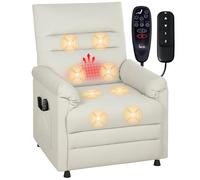 HOMCOM Fauteuil Relax électrique massant et Chauffant, Fauteuil inclinable en Velours adapté aux Animaux, Repose-Pieds, Moteur Silencieux, mémoire, Port USB, Poches latérales et télécommande, crème