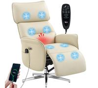 HOMCOM Fauteuil Relax Électrique Pivotant Massant et Chauffant en PU Crème | Fauteuil Inclinable, Hauteur Réglable, Double Moteur, Ports USB, Repose-Pieds, Poche Latérale, Dossier Haut, Télécommande