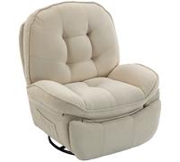 HOMCOM Fauteuil relax en chenille, réglable manuellement, fauteuil pivotant 360° et à bascule avec assise large, dossier haut, Blanc crème
