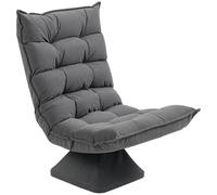 HOMCOM Fauteuil relax fauteuil salon design capitonné inclinaison dossier réglable pivotant 360° revêtement lin gris chiné