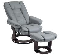 HOMCOM Fauteuil relax inclinable 135° grand confort pivotant 360° avec repose-pieds revêtement synthétique gris
