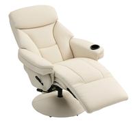 HOMCOM Fauteuil relax inclinable avec fonction lit, fauteuil TV avec poche latérale et porte-gobelet pour salon et chambre crème