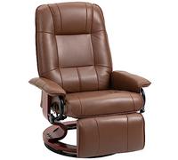 HOMCOM Fauteuil Relax Inclinable, Fauteuil de Salon, Repose-Pieds Réglable, Pivotant 360°, Piètement Bois, Revêtement Synthétique, Marron