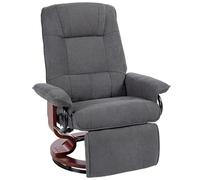 HOMCOM Fauteuil Relax Inclinable, Fauteuil de Salon, Repose-Pieds Réglable, Pivotant 360°, Piètement Bois, Tissu Aspect Lin, Gris