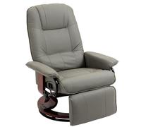 Fauteuil relax inclinable HOMCOM fauteuil de salon repose-pieds réglable pivotant 360° piètement bois revêtement synthétique gris