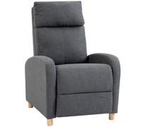 HOMCOM Fauteuil relax inclinable manuel à 135° avec repose-pieds, fauteuil inclinable ergonomique, rembourré en tissu effet lin, pieds en bois pour salon et chambre 67 x 87 x 102 cm, gris foncé