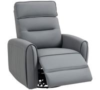 HOMCOM Fauteuil Relax Inclinable Manuel avec Repose-pieds en Tissu Effet Cuir et Base Pivotante, Gris