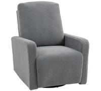HOMCOM Fauteuil relax manuel avec accoudoirs et repose-pieds gris | Fauteuil relax en peau de mouton, rembourrage épais, rotation 360°, inclinaison jusqu'à 135°, pour salon, chambre