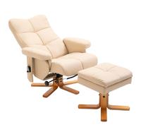 HOMCOM Fauteuil relax massant avec pouf, fauteuil de relaxation pivotant à 360°, dossier inclinable, 80 x 86 x 99 cm, crème