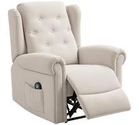 HOMCOM Fauteuil Relax massant et Chauffant, Fauteuil inclinable avec Dossier et Repose-Pieds réglables manuellement, Tissu Aspect Lin, Poche latérale, pour Salon, Chambre, Beige