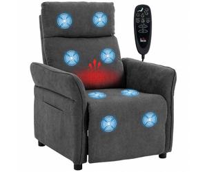HOMCOM Fauteuil Relax Massant et Chauffant, Inclinable Manuel, Accoudoirs Réglables, Repose-Pieds, 2 Poches Latérales, Tissu Éponge, Gris Foncé