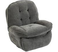 HOMCOM Fauteuil relax pivotant à 360° et à bascule, fauteuil chenille réglable manuellement avec assise large, dossier haut, accoudoirs larges, repose-pieds et poches latérales, gris clair
