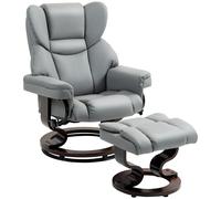 HOMCOM Fauteuil relax pivotant avec repose-pieds, dossier haut, mousse haute densité, pied en bois, gris clair
