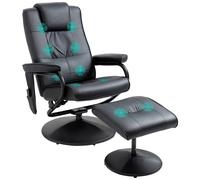 HOMCOM Fauteuil relaxant massant électrique fauteuil massage inclinable 145° avec repose-pieds télécommande incluse revêtement synthétique noir