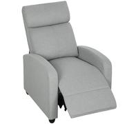 HOMCOM Fauteuil relaxant, réglable à 135°, repose-pieds extensible, accoudoirs rembourrés, lin-polyester, Gris clair