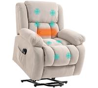 HOMCOM Fauteuil releveur électrique Chauffage et Massage par Vibration Fauteuil Relax électrique en Velours Dossier inclinable Assise Large Ports USB télécommande Repose-Pied Poche latérale Beige