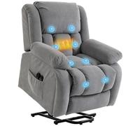 HOMCOM Fauteuil Releveur Électrique Chauffage Massage par Vibration Gris | Fauteuil Relax Électrique, Dossier Inclinable, Assise Large, Port USB, Télécommande, Repose-Pied, Poches Latérales