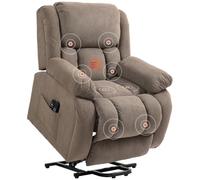 HOMCOM Fauteuil Releveur Électrique Chauffage Massage Relax Marron Clair | Fauteuil Relax Électrique, Dossier Inclinable, Assise Large, Ports USB, Télécommande, Repose-Pied, Poche Latérale