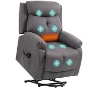 HOMCOM Fauteuil Releveur Électrique Massage Chauffage Ports USB Gris | Fauteuil Relax Électrique, Dossier Inclinable, Télécommandes, Repose-Pied, Poche Latérale, Tissu en Lin