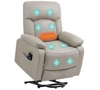 HOMCOM Fauteuil Releveur Électrique Massage Chauffage Ports USB Gris | Fauteuil Relax Électrique, Dossier Inclinable, Télécommande, Coussin à Ressorts, Repose-Pied, Poche Latérale