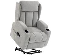 HOMCOM Fauteuil Releveur Électrique Massage et Chauffage, Fauteuil Relax Électrique en Chenille, Appui-tête Pliable, Gris Clair