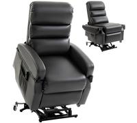 HOMCOM Fauteuil releveur électrique TV Gris foncé | Inclinaison, double moteur, accoudoirs relevables, roulettes, télécommande, poche, similicuir relax