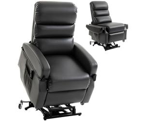HOMCOM Fauteuil releveur électrique TV Gris foncé | Inclinaison, double moteur, accoudoirs relevables, roulettes, télécommande, poche, similicuir relax