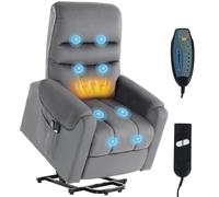 HOMCOM Fauteuil releveur Fauteuil de Relaxation électrique massant inclinable Structure en Acier revêtement en Velours avec Repose-Pied 2 télécommandes Pochette latérale 79 x 97 x 103 cm Gris