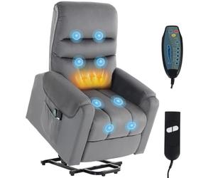 HOMCOM Fauteuil releveur Fauteuil de Relaxation électrique massant inclinable Structure en Acier revêtement en Velours avec Repose-Pied 2 télécommandes Pochette latérale 79 x 97 x 103 cm Gris